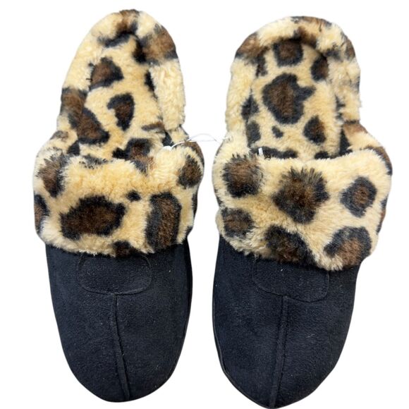 Women's Comfy Faux Fur Lined Mule Size 9 Multi Leopard Print Round Toe Slip On - Picture 1 of 5